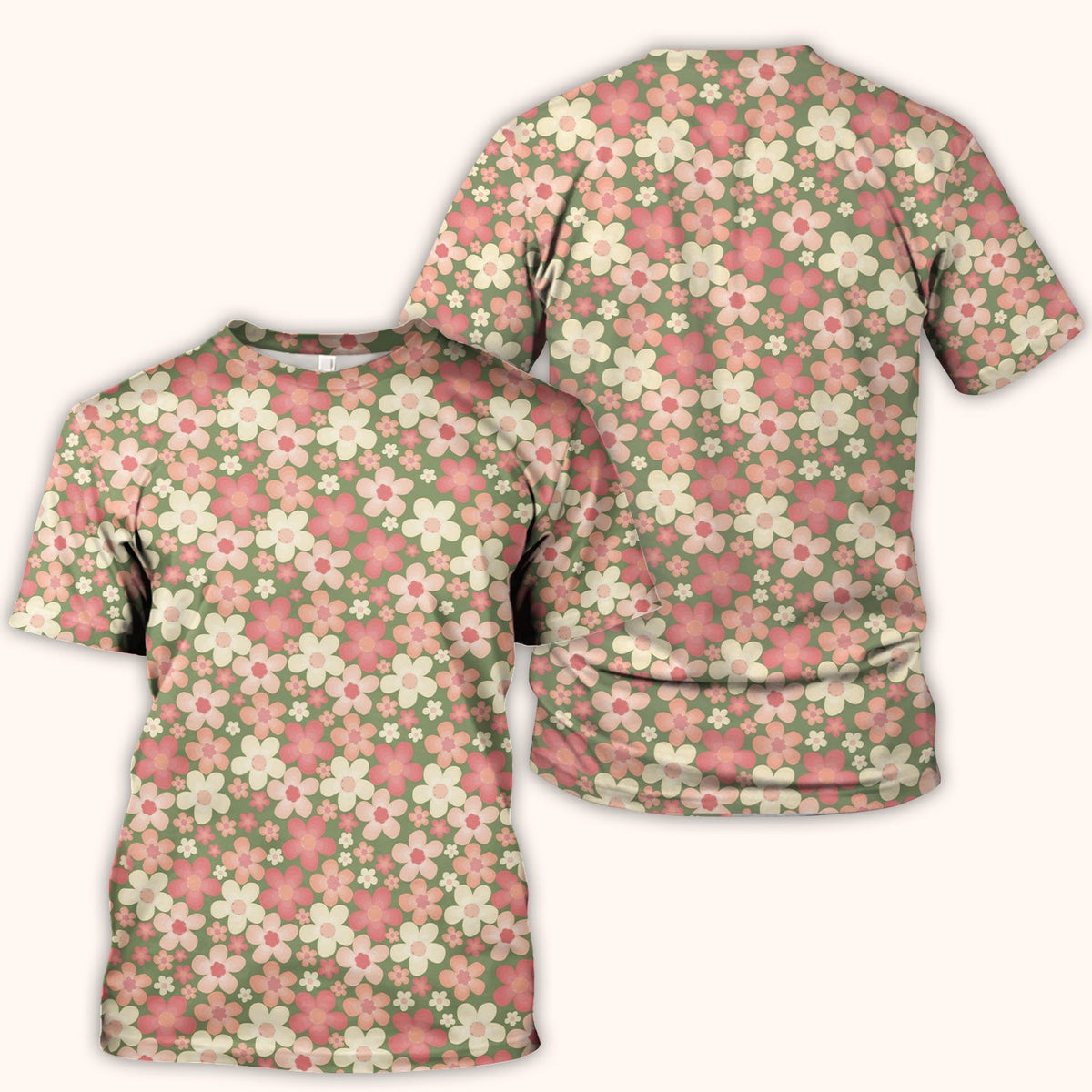 Retro Floral Print Nurse Scrub Top