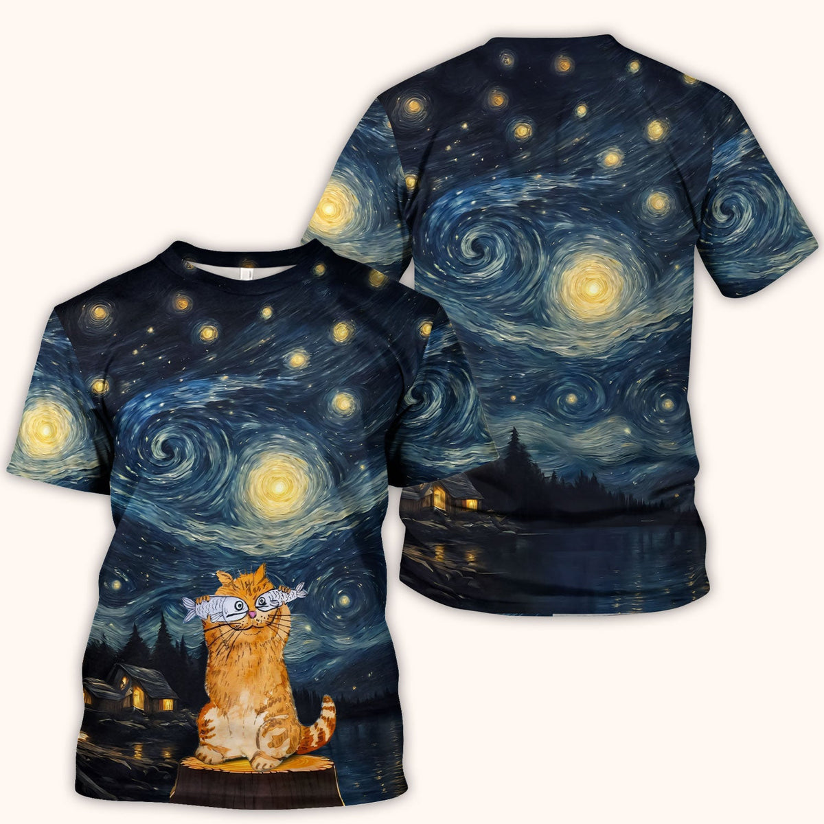 Cat Starry Night Sky Nurse Scrub Top