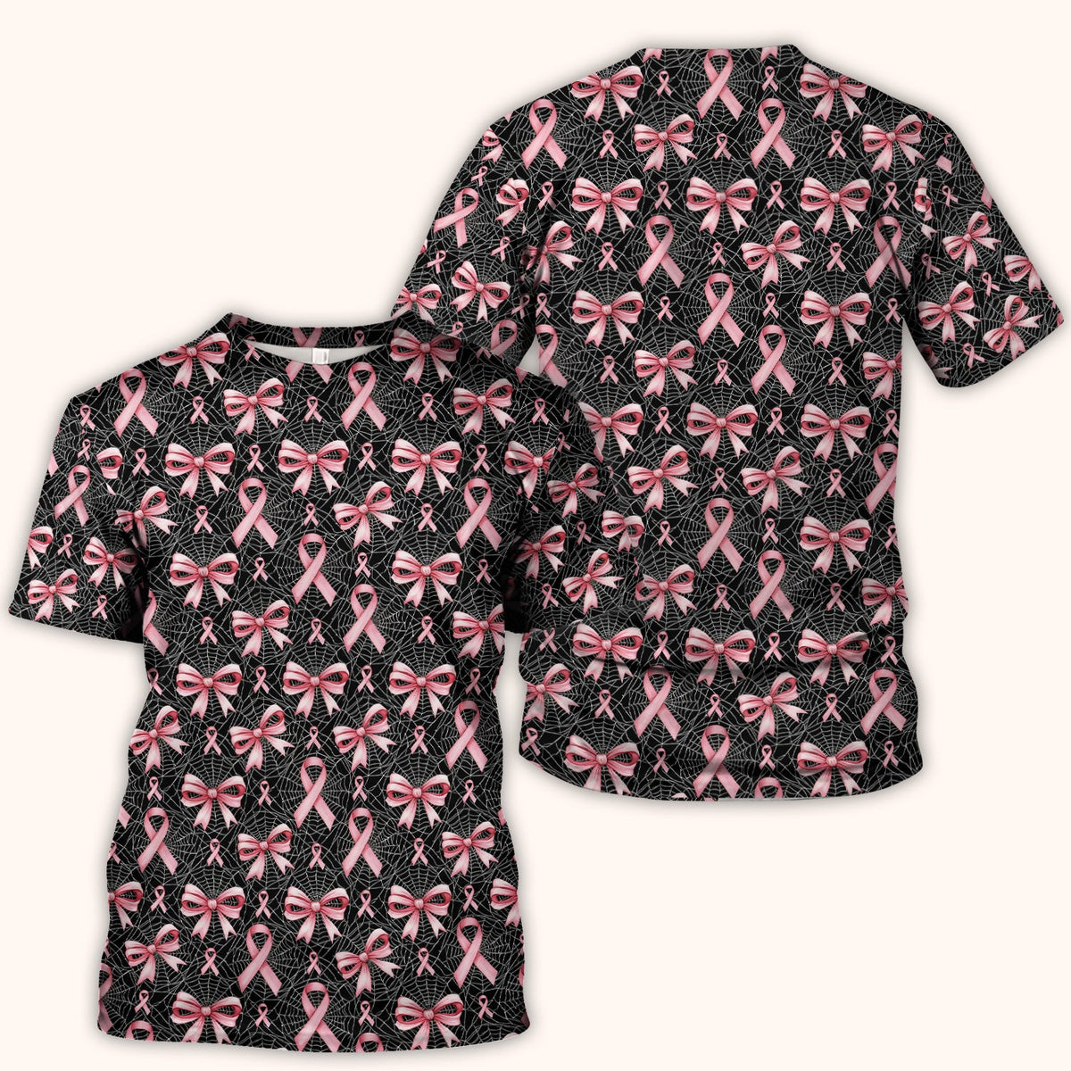 Pink Ribbon Pattern Nurse Scrub Top
