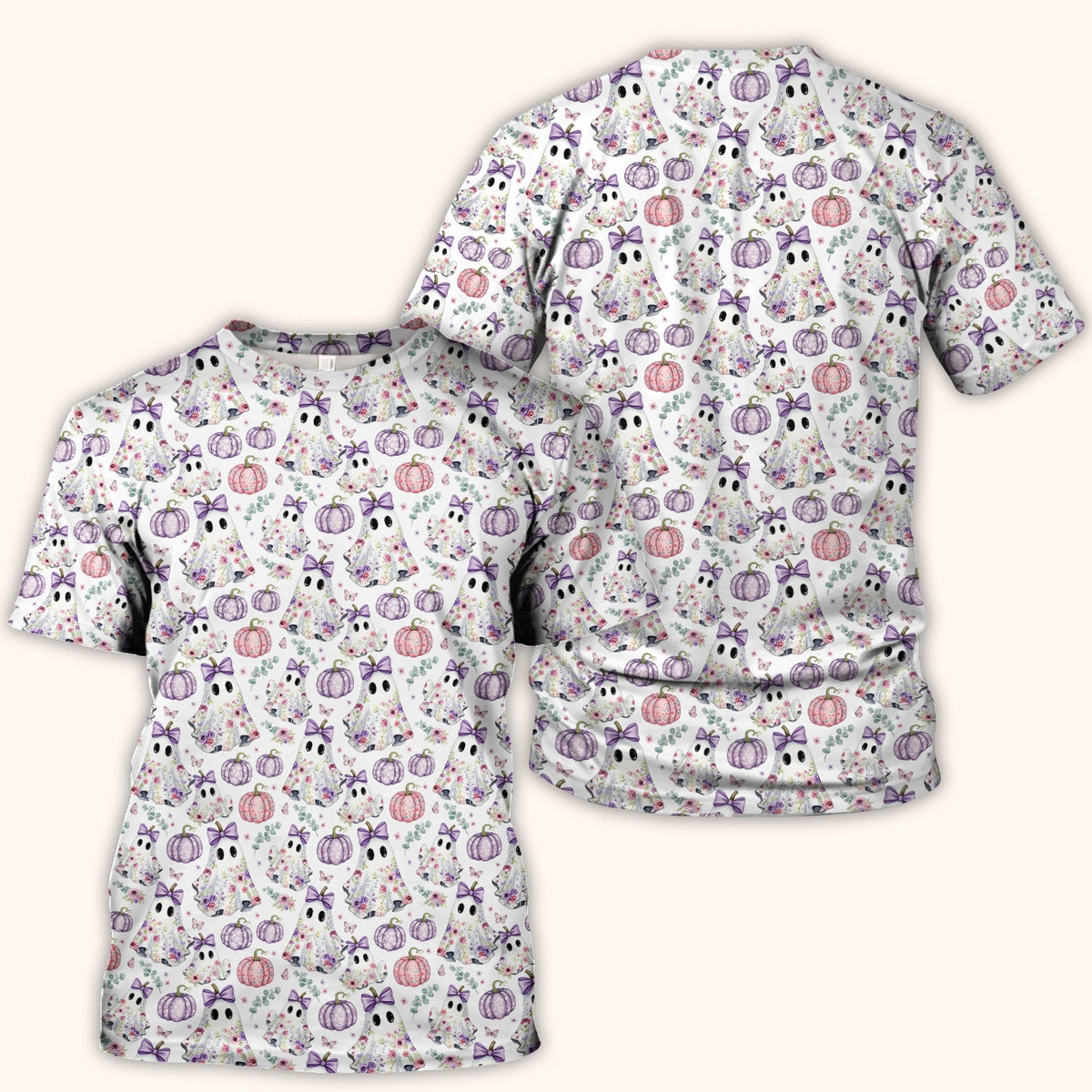 Floral Ghost Pumpkin Nurse Scrub Top