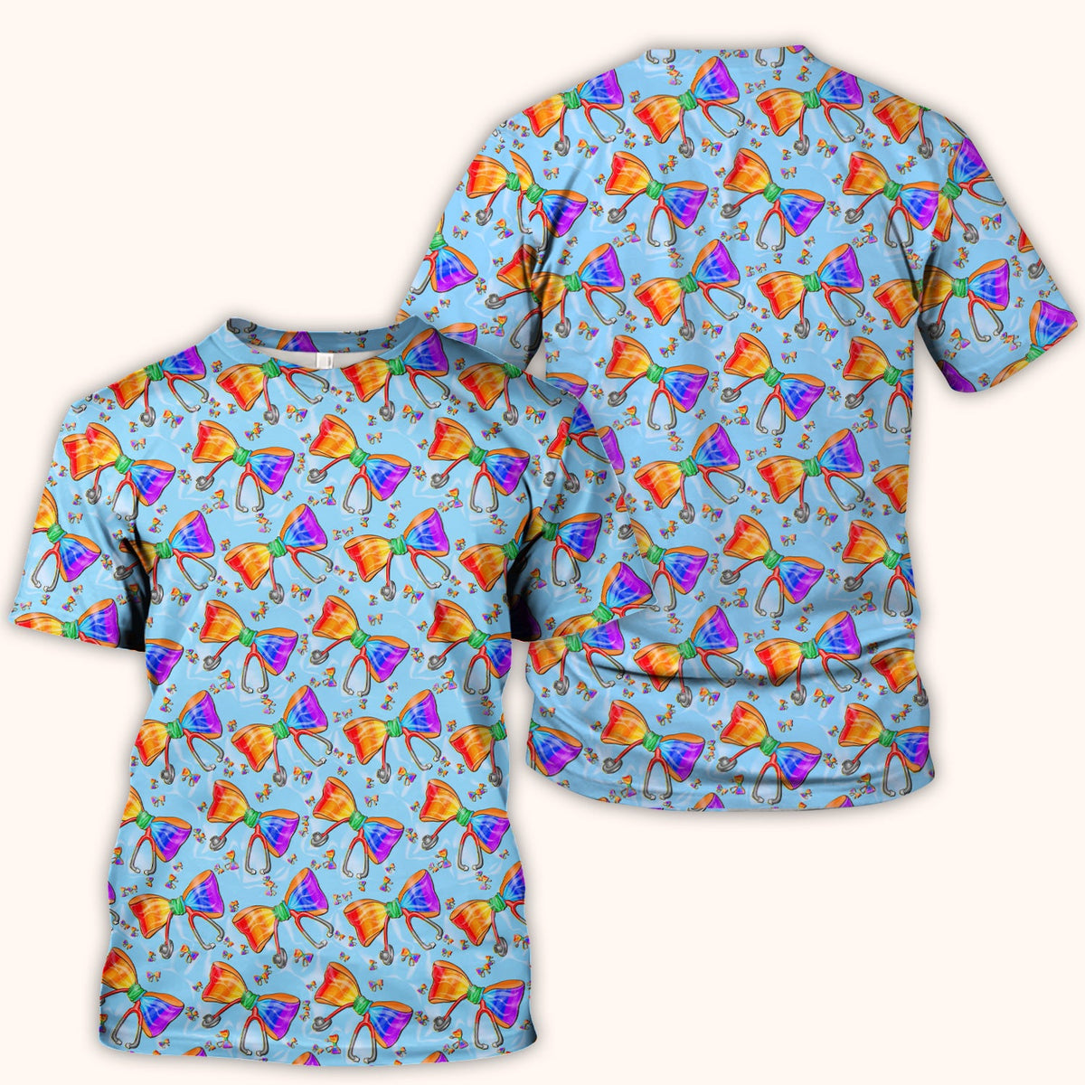 Colorful Rainbow Bow Stethoscope Nurse Scrub Top