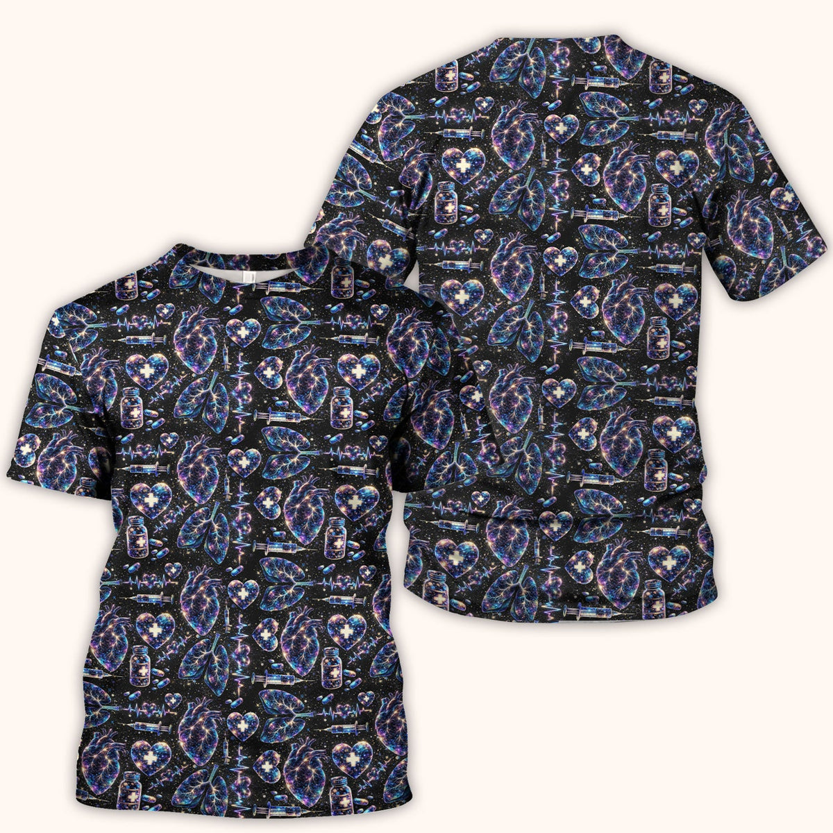 Galaxy Anatomical Heart Lung Syringe Nurse Scrub Top