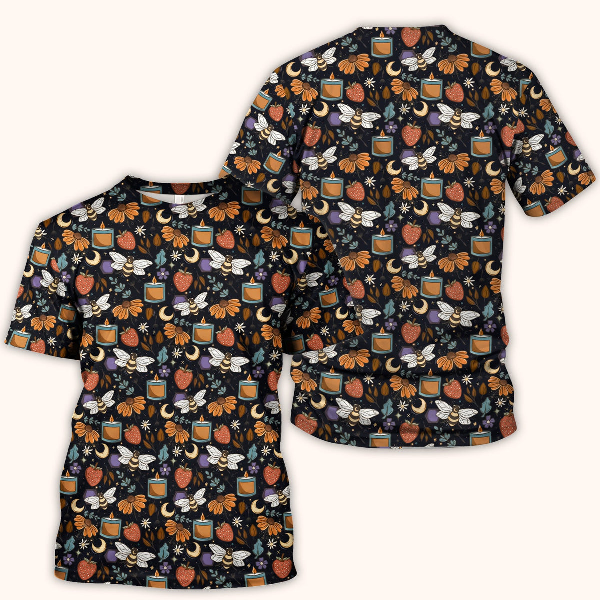 Bee Strawberry Floral Candle Nurse Scrub Top