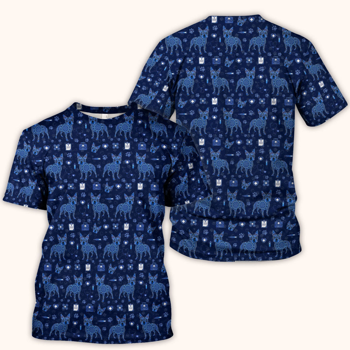 Blue Heeler Australian Cattle Dog Scrub Top, Australia Dot Art Pattern Shirt, Breathable Fabrics Nursing Uniform