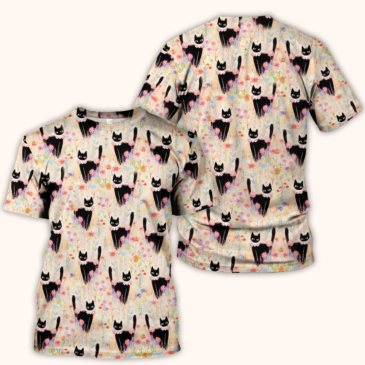 Black Cat Floral Garden Nurse Scrub Top