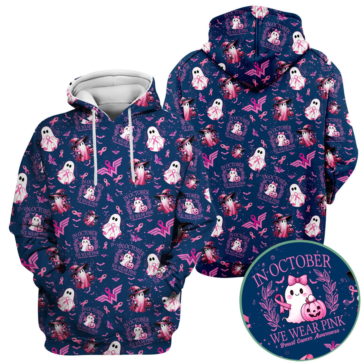 Pink Ribbon Ghost Witch Nurse Scrub Top - Breast Cancer Gift