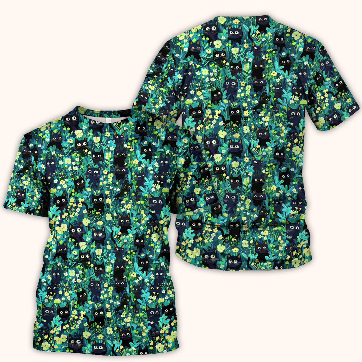 Black Cat Floral Nurse Scrub Top