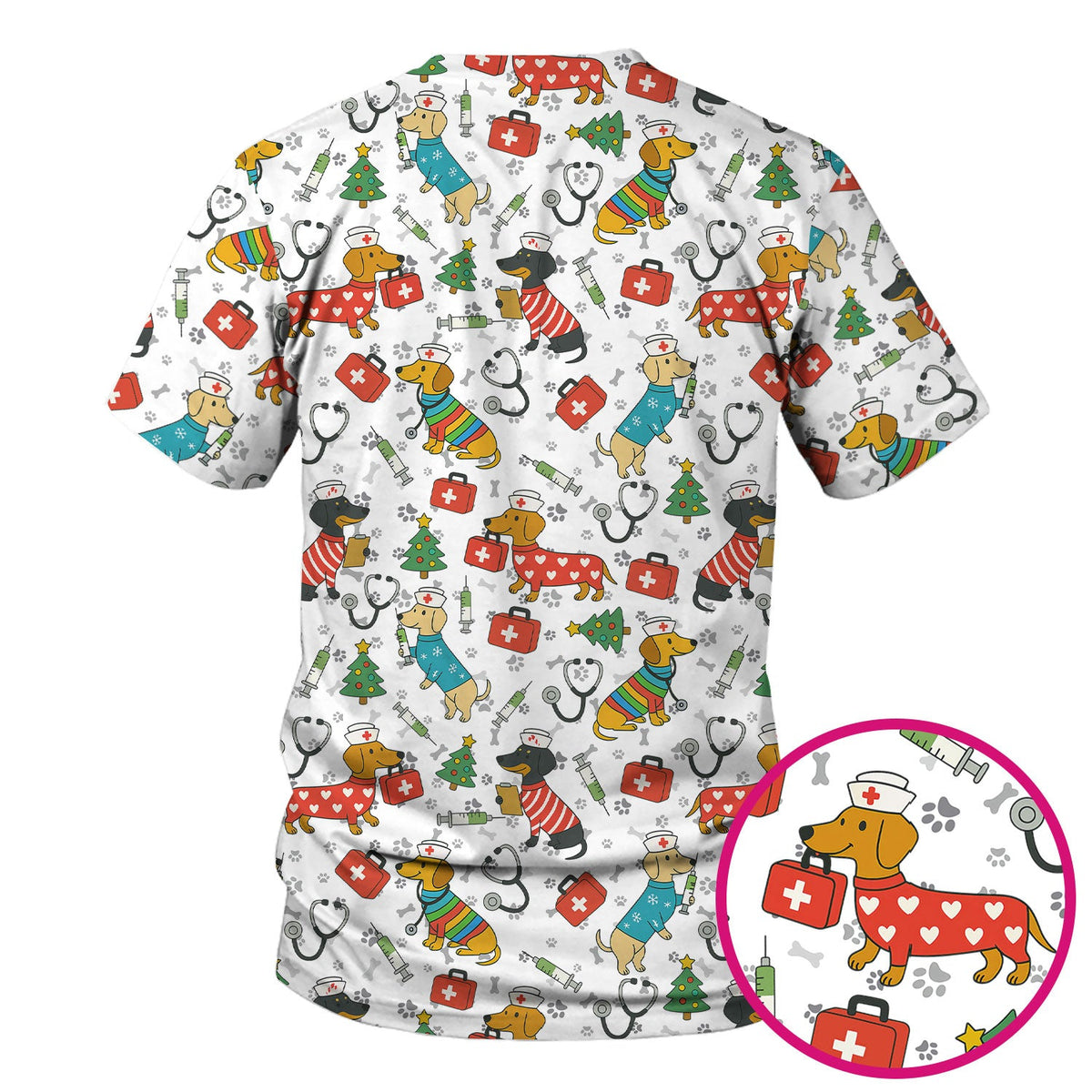 Christmas Dachshund Nurse Scrub Top