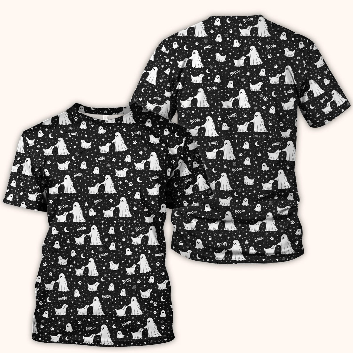 Halloween Ghost Boop Dog Pattern Scrub Top, Comfortable Scrubs for Nurses