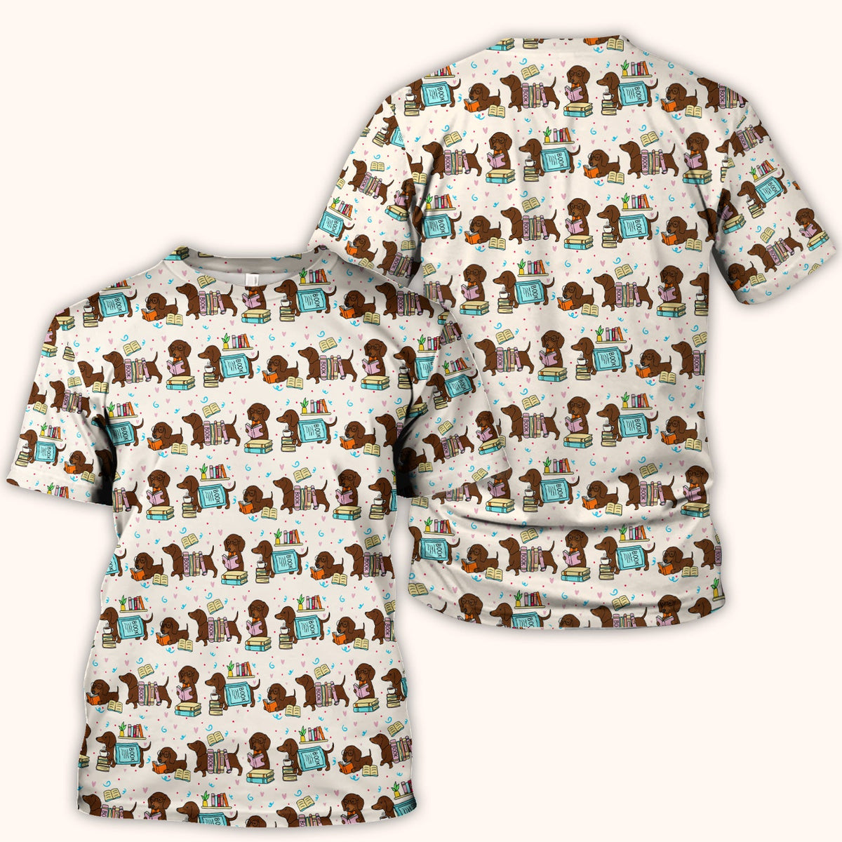 Cute Bookish Dachshund Reading Scrub Top, Comfortable Scrubs for Nurses