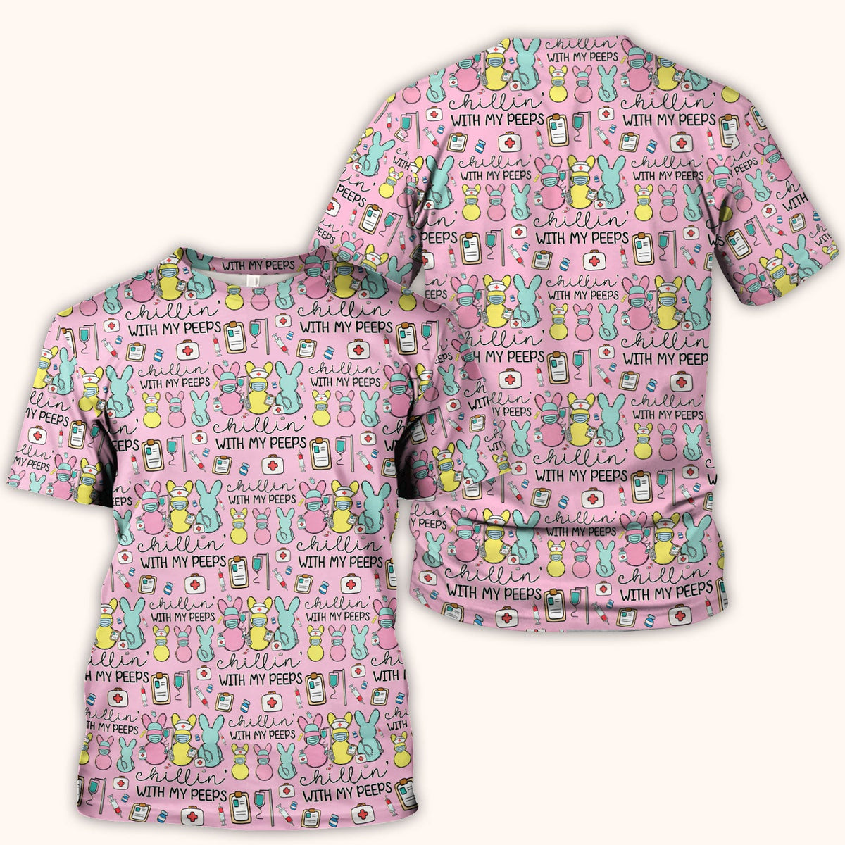 Bunny Nurse Chillin With My Peeps Scrub Top - Easter Gift