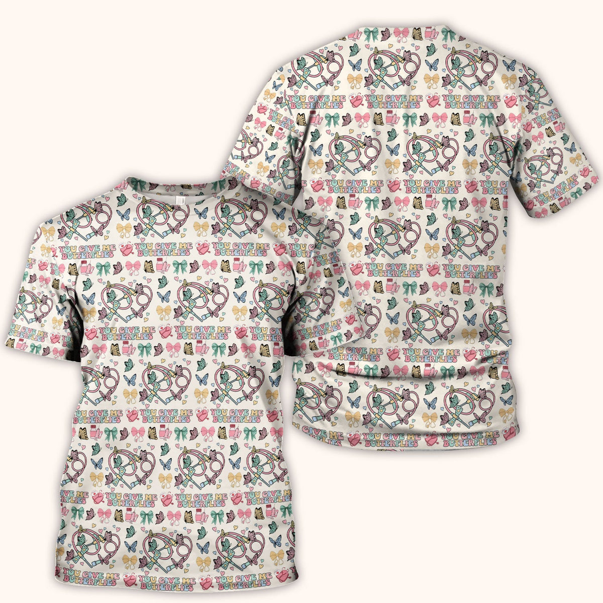 Butterfly Heart Nurse Scrub Top - Valentines Day Gift