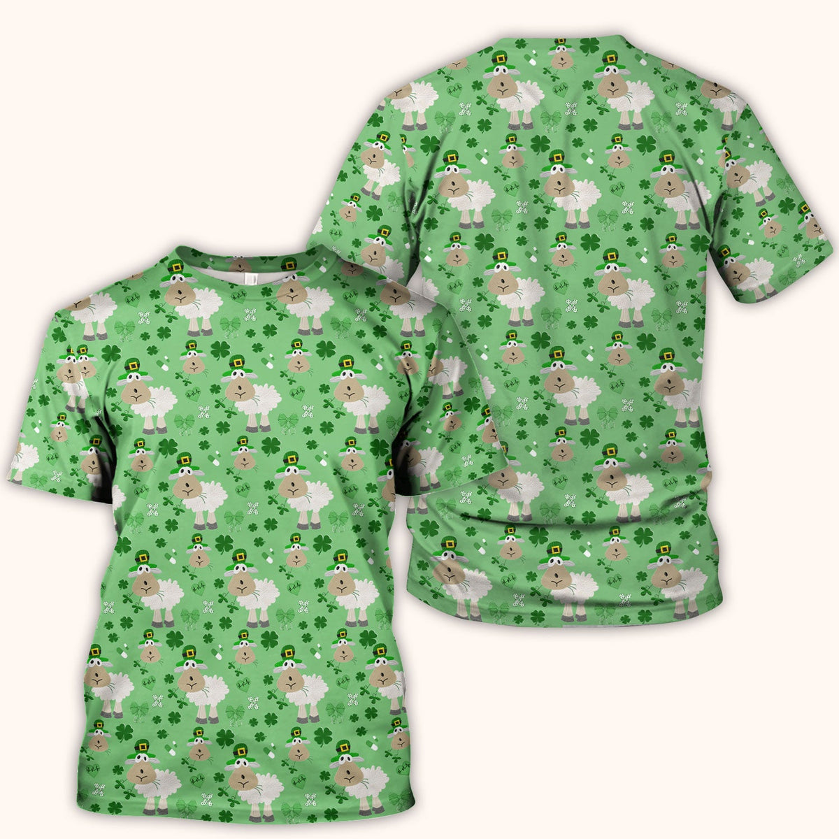 Nurse St. Patrick's Day Scrubs Top, Cute Sheep Shamrock Pattern Nurse Shirt, Breathable Fabrics Nursing Uniform