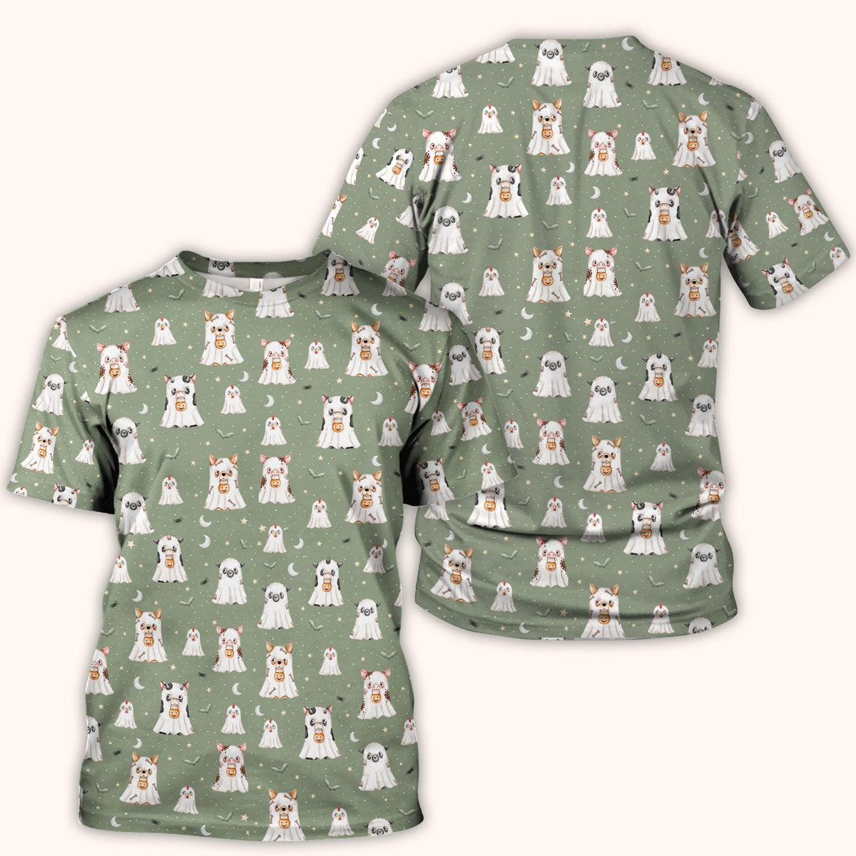 Spooky Farm Animal Ghost Nurse Scrub Top