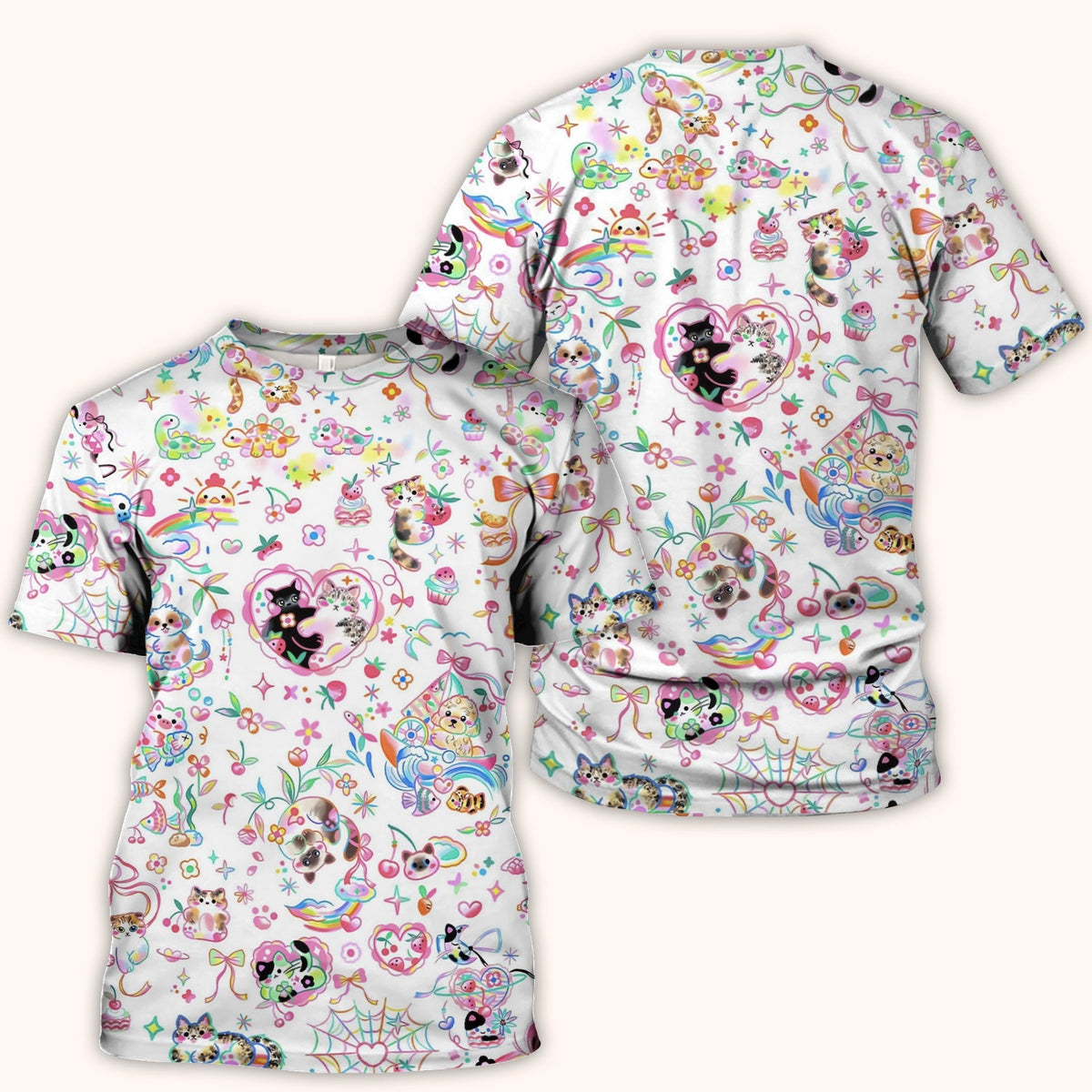 Kawaii Animal Rainbow Heart Nurse Scrub Top