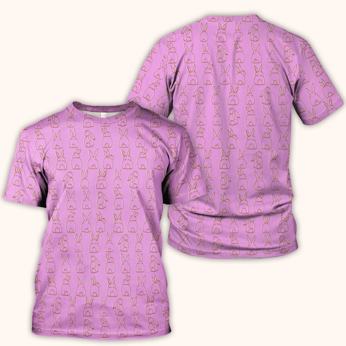 Cartoon Bunny Line Art Nurse Scrub Top - Easter Gift