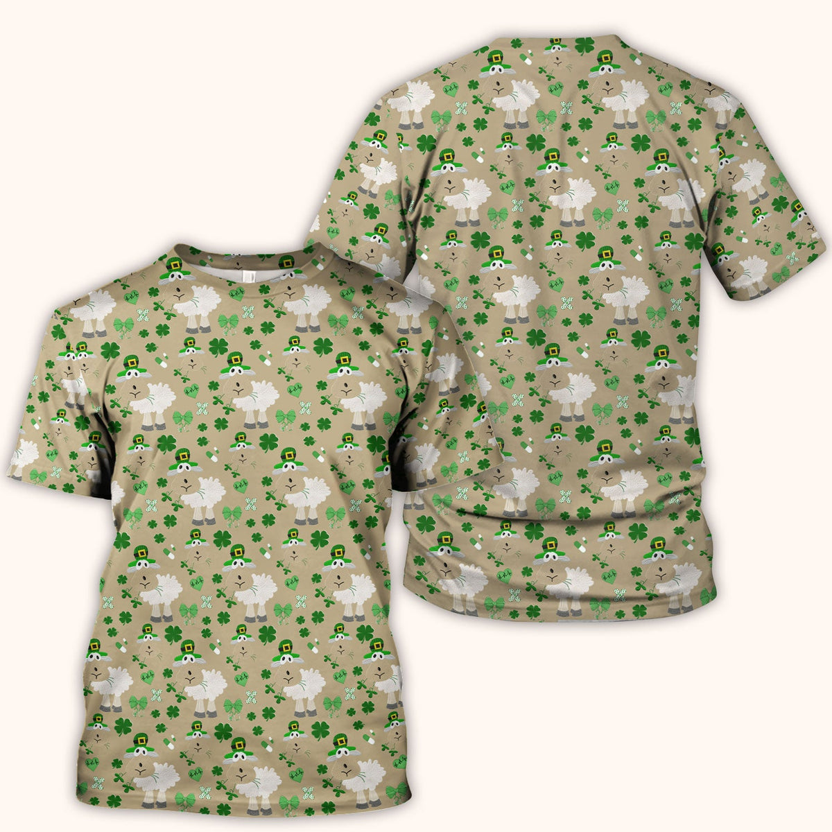 Nurse St. Patrick's Day Scrubs Top, Cute Sheep Shamrock Pattern Nurse Shirt, Breathable Fabrics Nursing Uniform