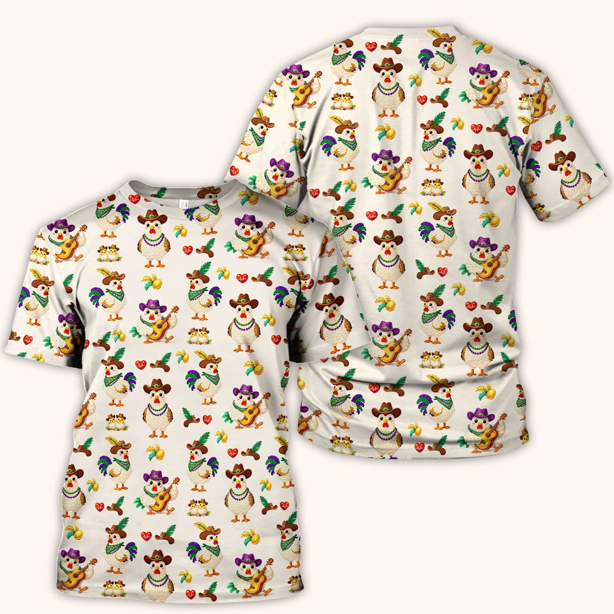 Mardi Gras Rooster Cowboy Nurse Scrub Top