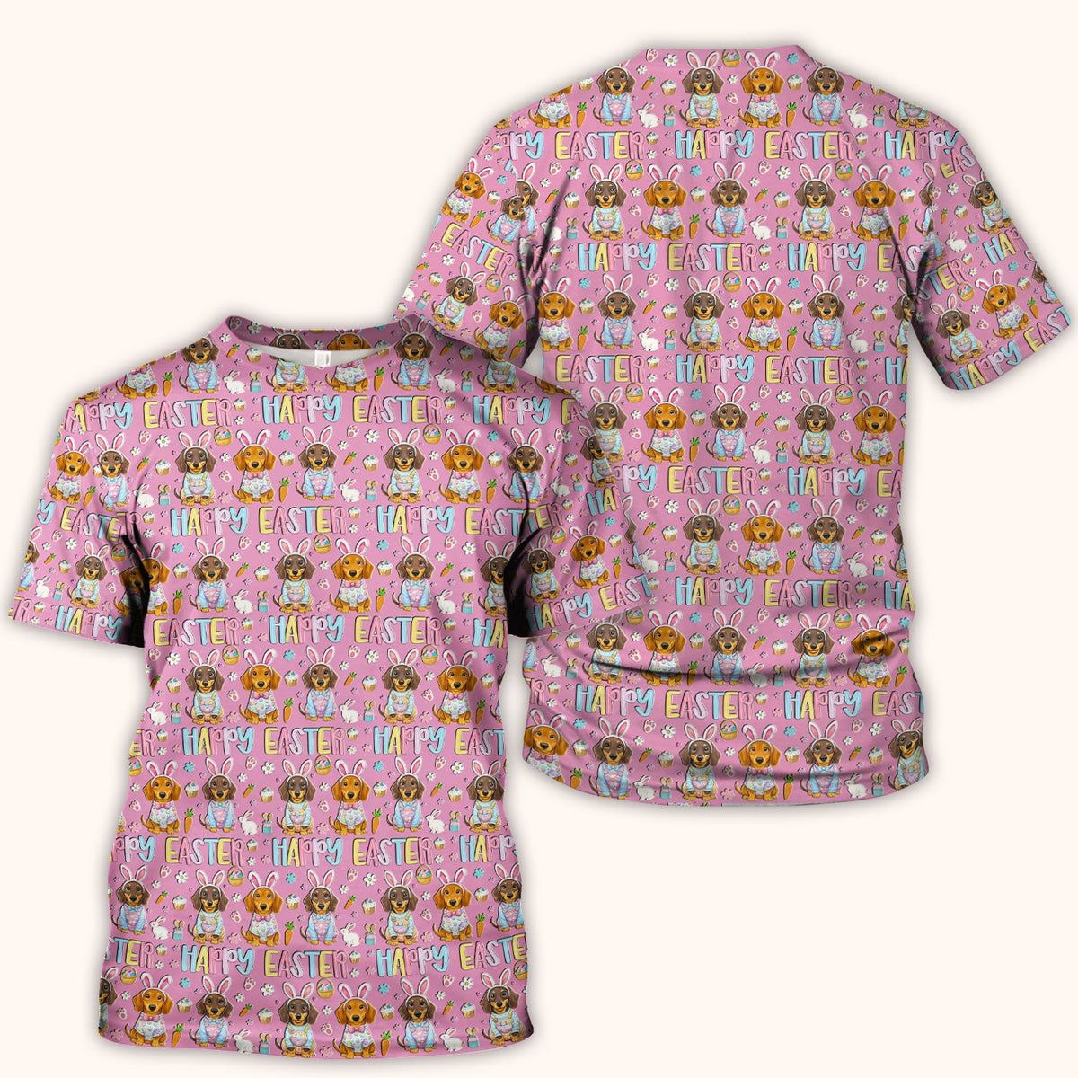 Happy Easter Dachshund Bunny Print Scrub Top, Comfortable Scrubs for Nurses