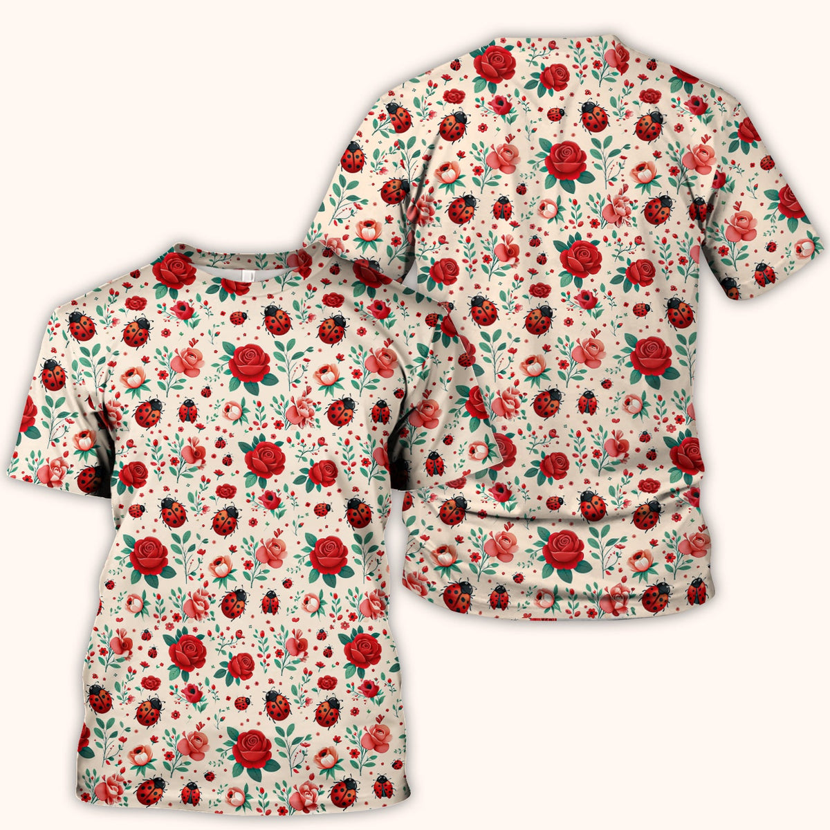 Ladybug Red Rose Floral Nurse Scrub Top