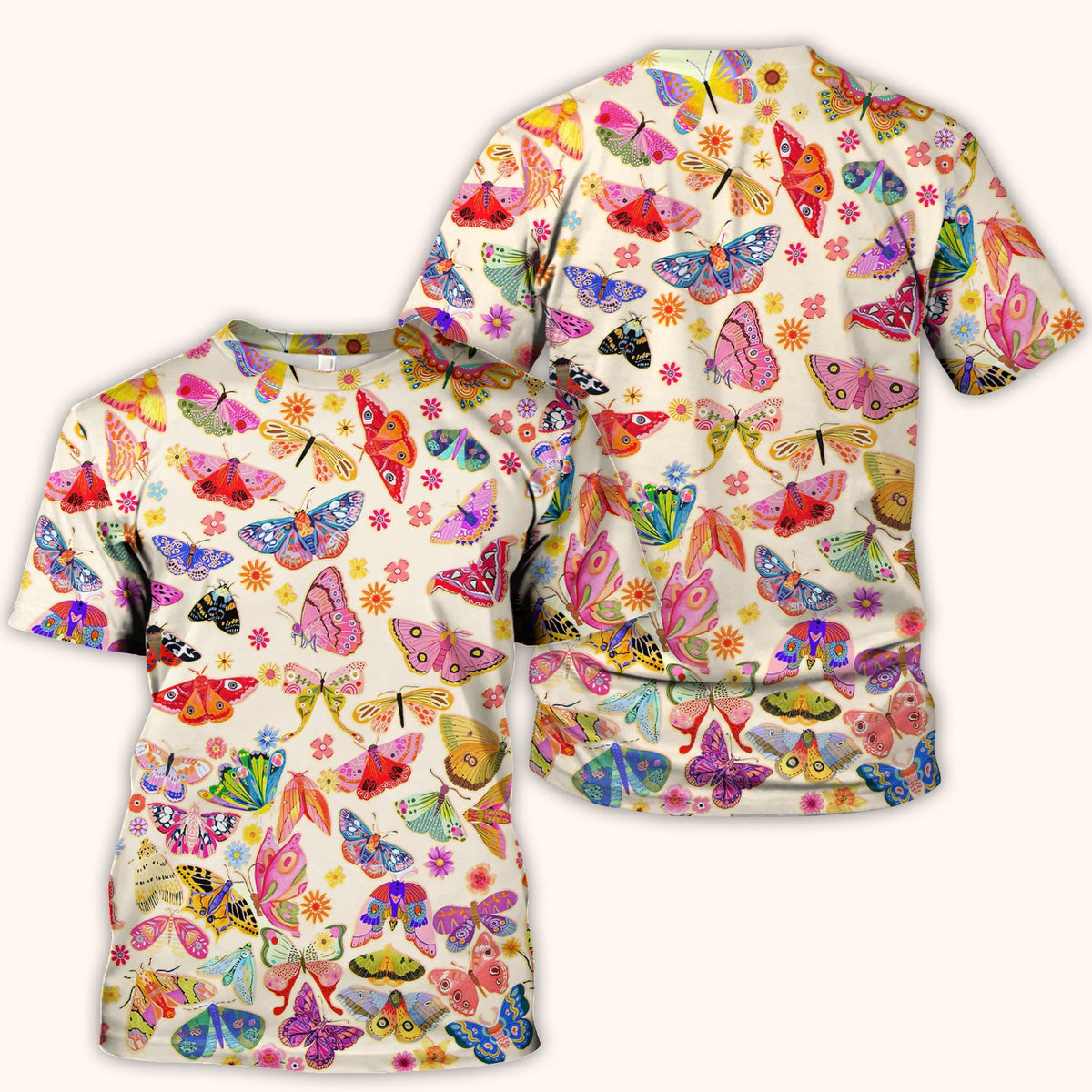 Colorful Butterfly Floral Pattern Scrub Top, Comfortable Scrubs for Nurses