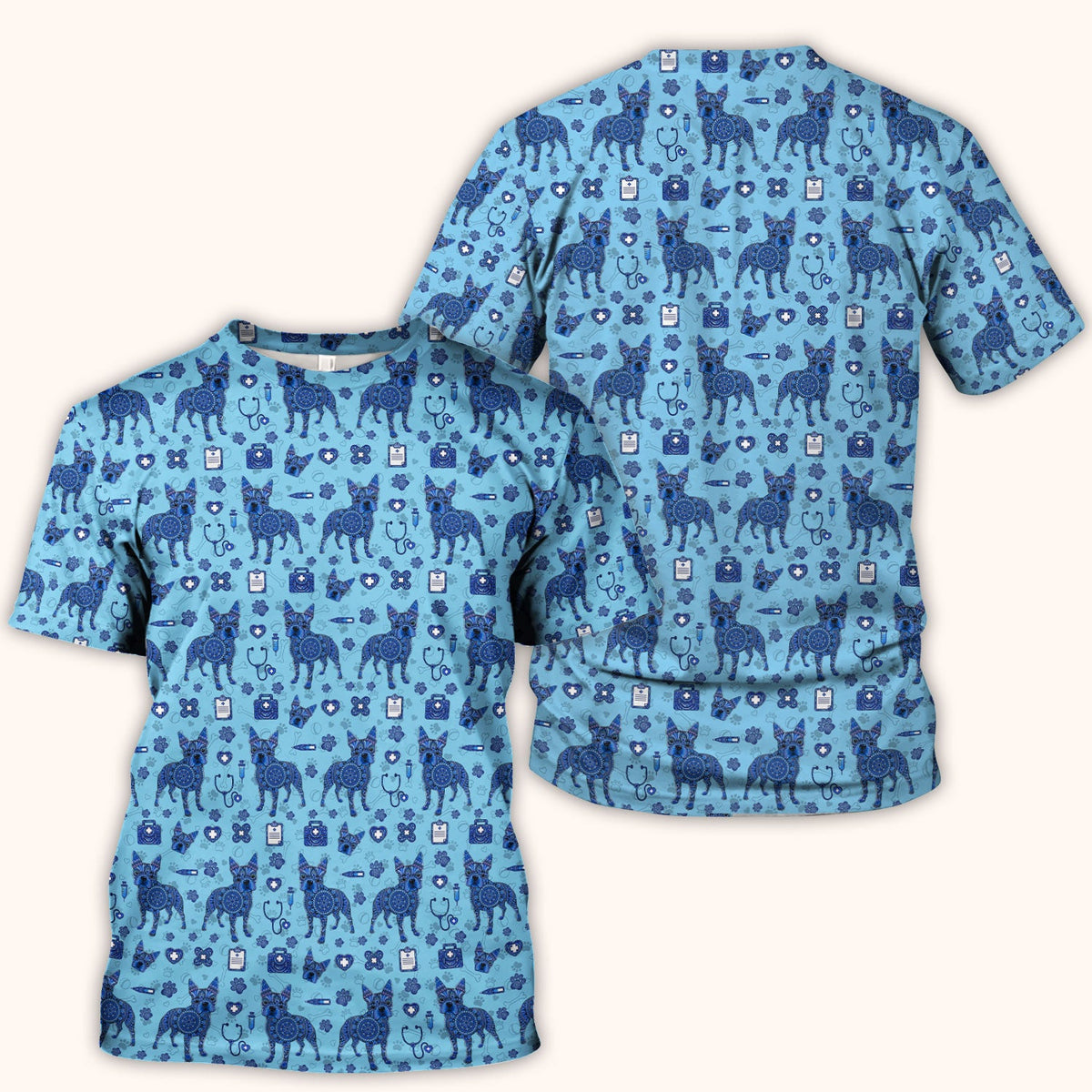 Blue Heeler Australian Cattle Dog Scrub Top, Australia Dot Art Pattern Shirt, Breathable Fabrics Nursing Uniform