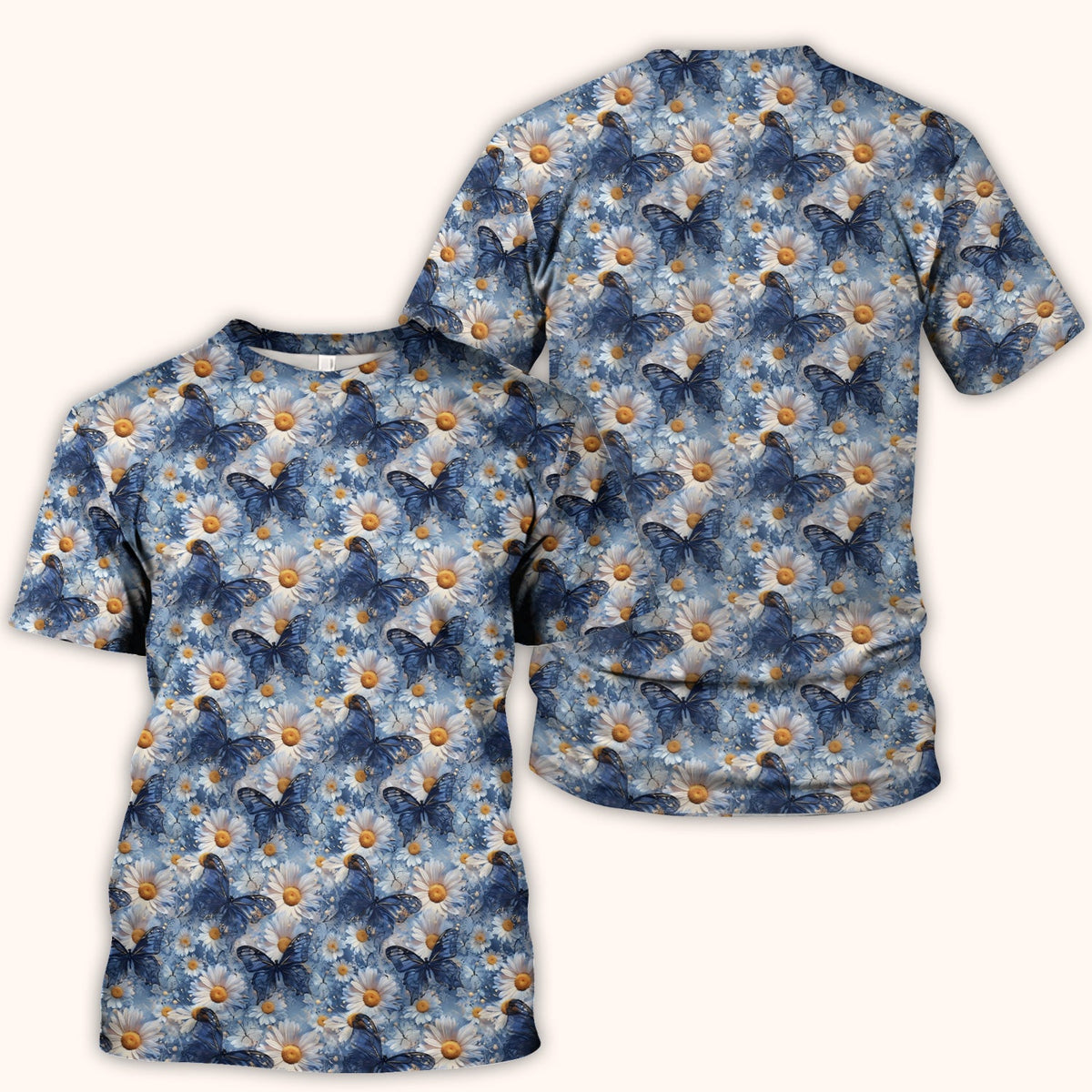 Blue Daisy Butterfly Nurse Scrub Top