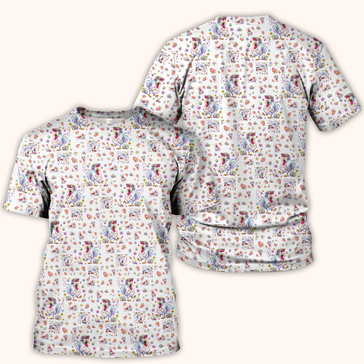 Funny Easter Nurse Chicken Pattern Scrub Top, Comfortable Scrubs for Nurses