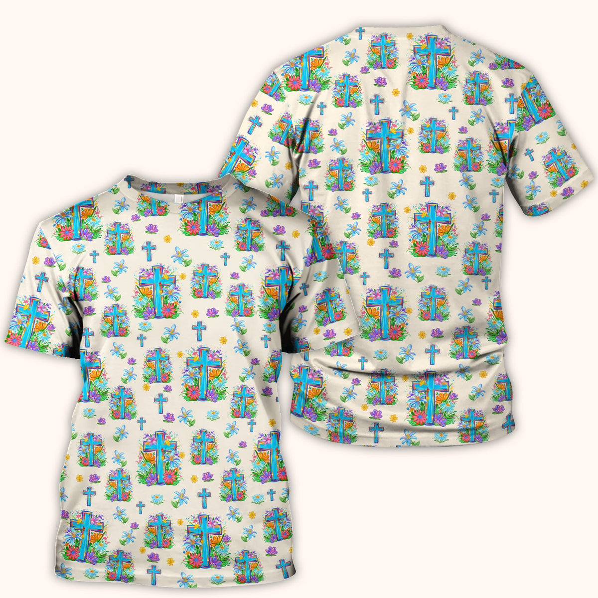 Christian Floral Cross Spring Pattern Scrub Top, Comfortable Scrubs for Nurses