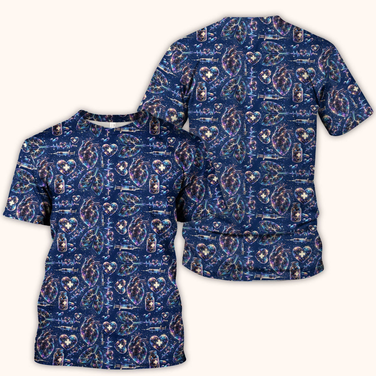 Galaxy Anatomical Heart Lung Syringe Nurse Scrub Top