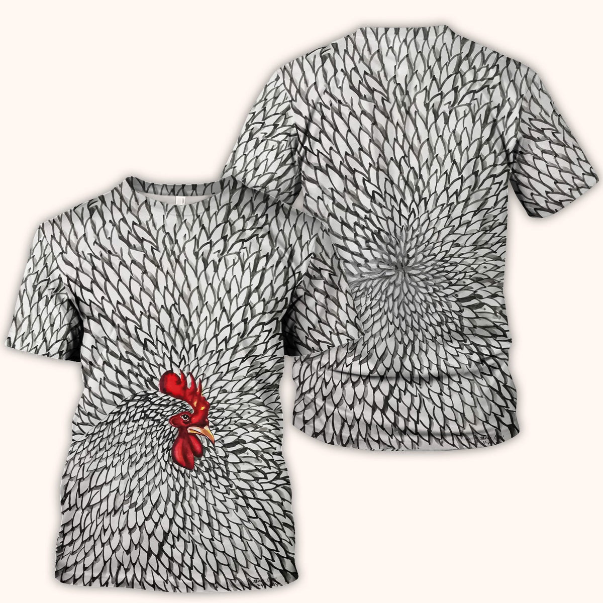 Watercolor Rooster Feather Nurse Scrub Top