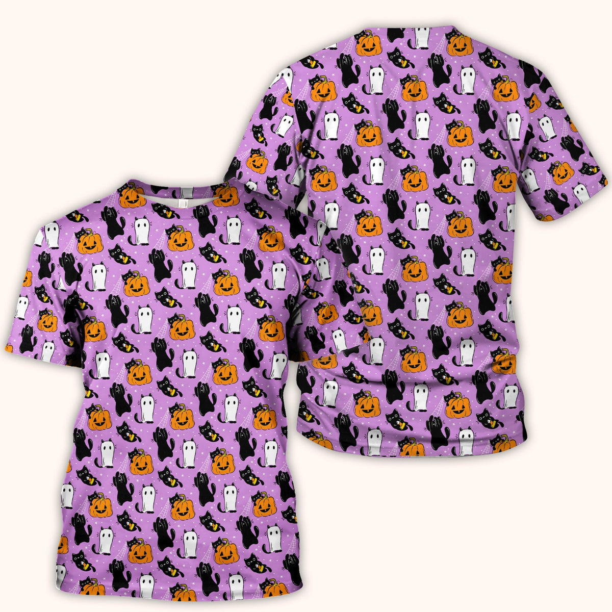 Purple Halloween Black Cat Nurse Scrub Top