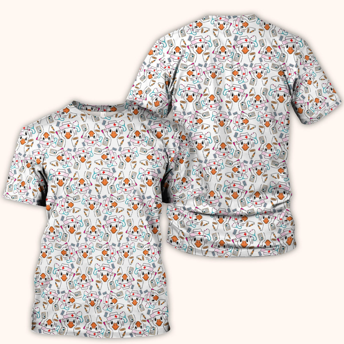 Duck Wearing Hat With Medical Tools Nurse Scrub Top