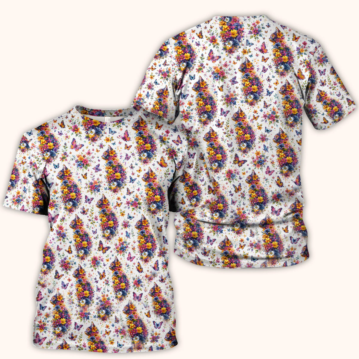 Floral Cat Butterfly Nurse Scrub Top