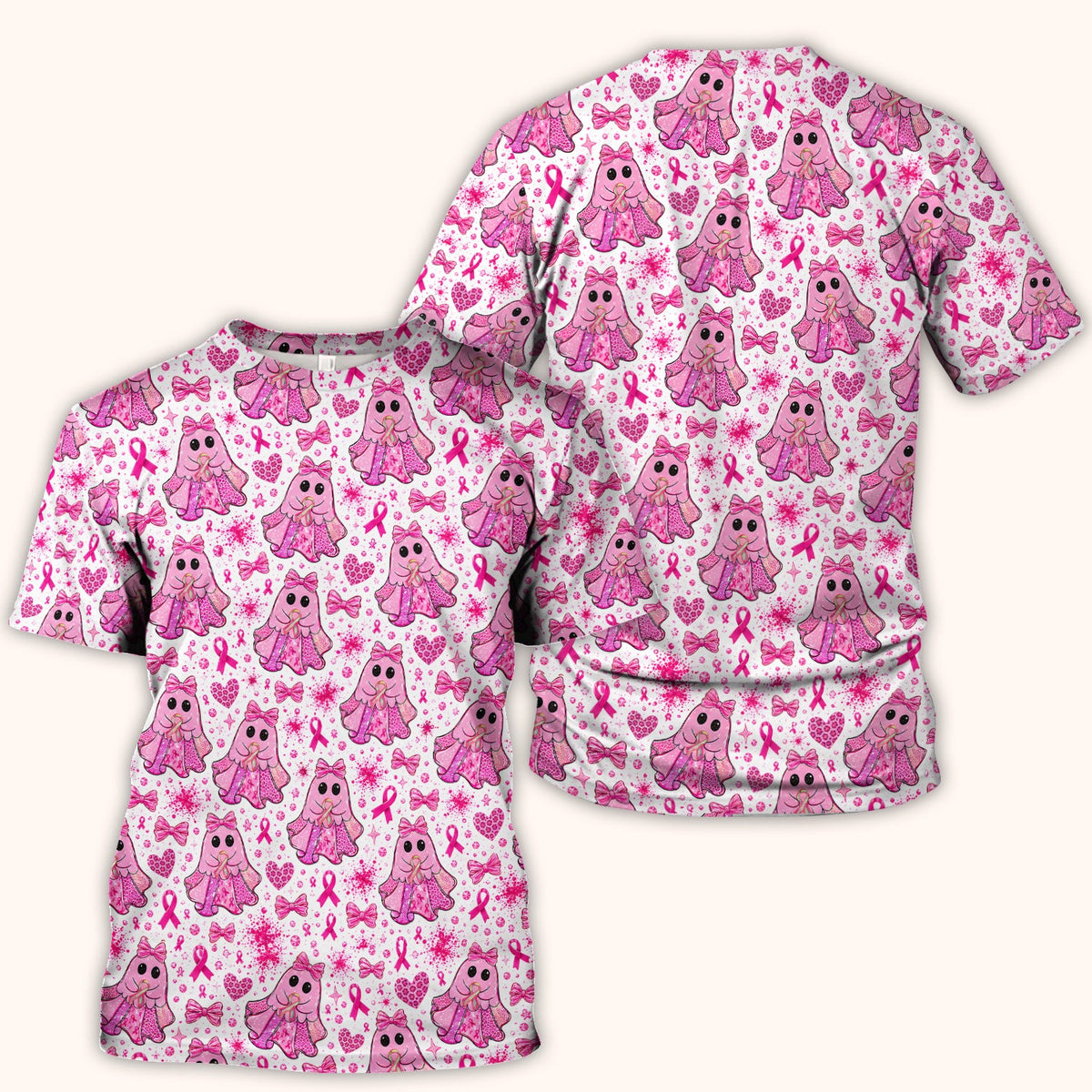 Breast Cancer Ribbon Ghost Princess Scrub Top, Comfortable Scrubs for Nurses