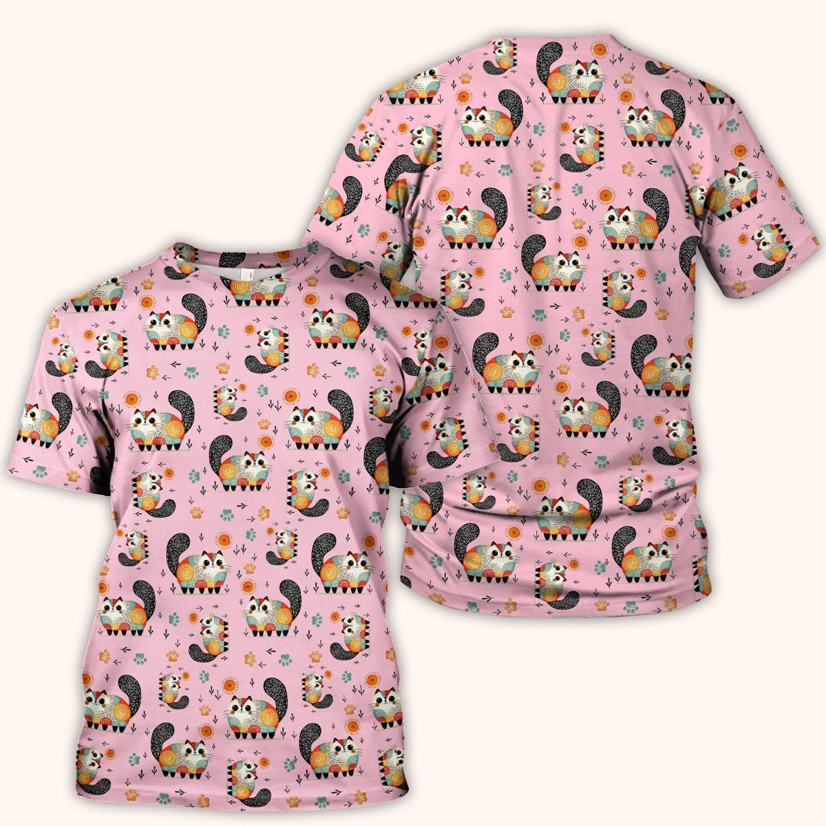 Cat Illustration Nurse Scrub Top