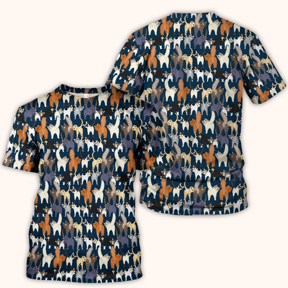 Whimsical Multicolor Cat Cartoon Nurse Scrub Top