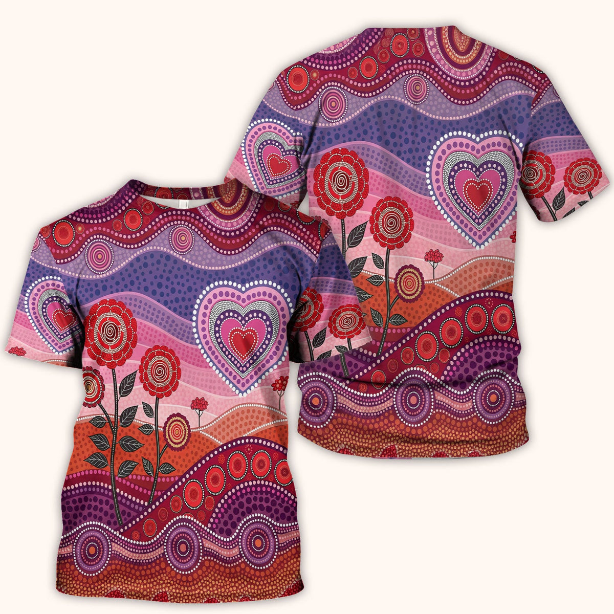 Boho Dot Art Valentine Scrub Top, Artistic Heart Pattern Nurse Shirt, Comfortable Scrubs For Nursing