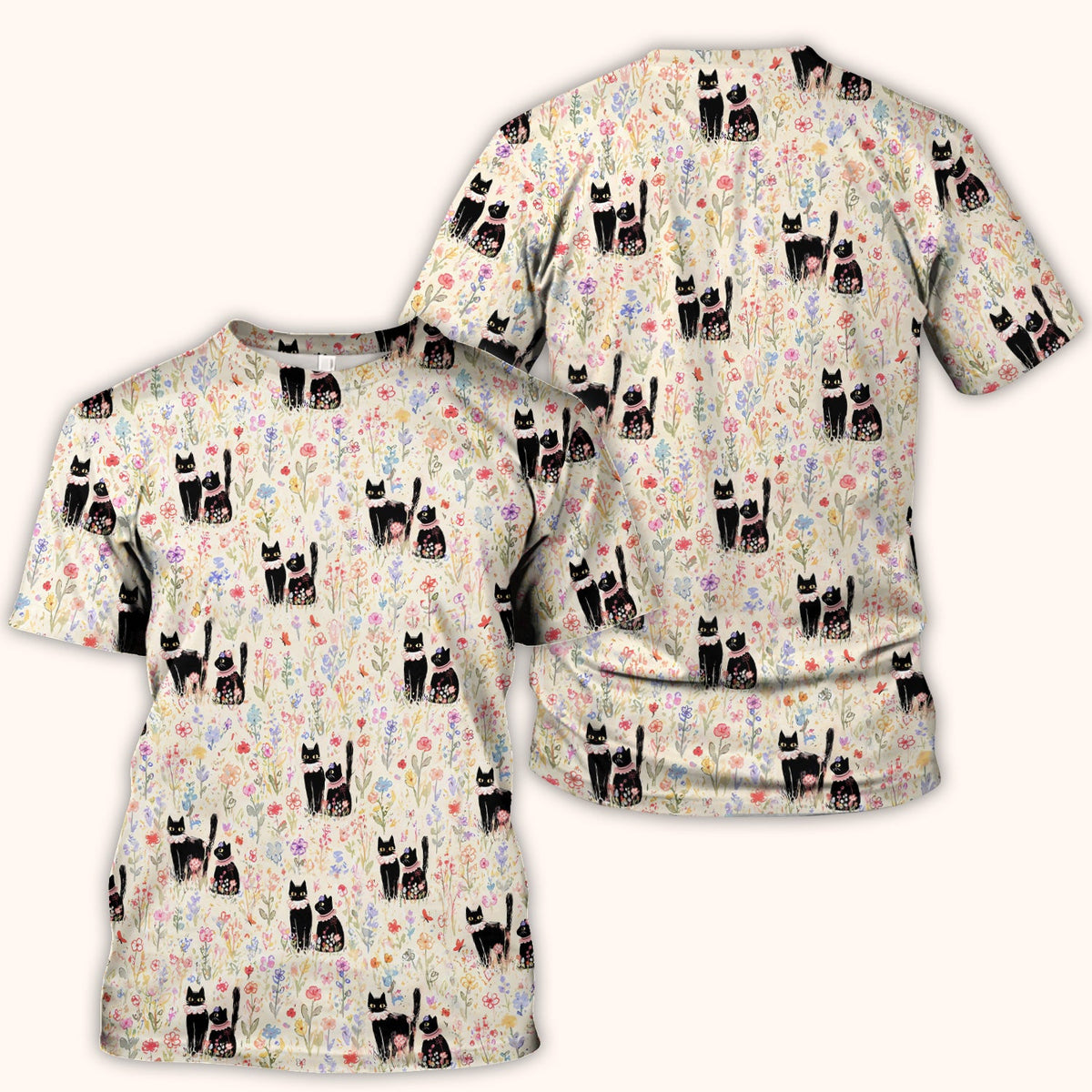 Cute Black Cats Wildflower Garden Nurse Scrub Top