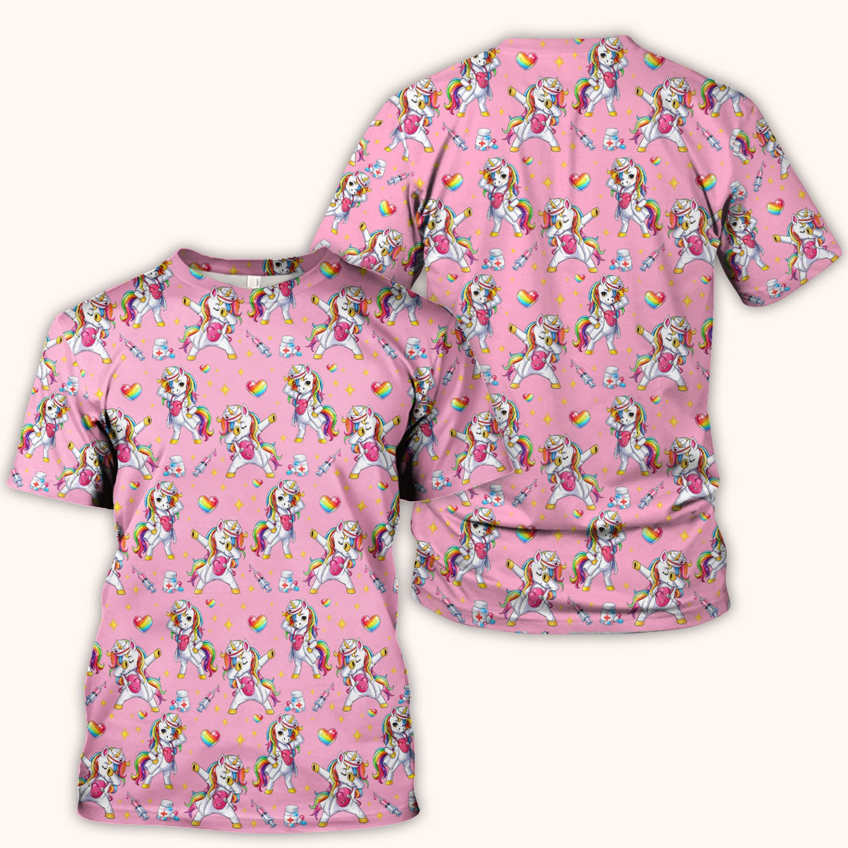 Playful Nurse Unicorn Rainbow Pattern Scrub Top, Comfortable Scrubs for Nurses