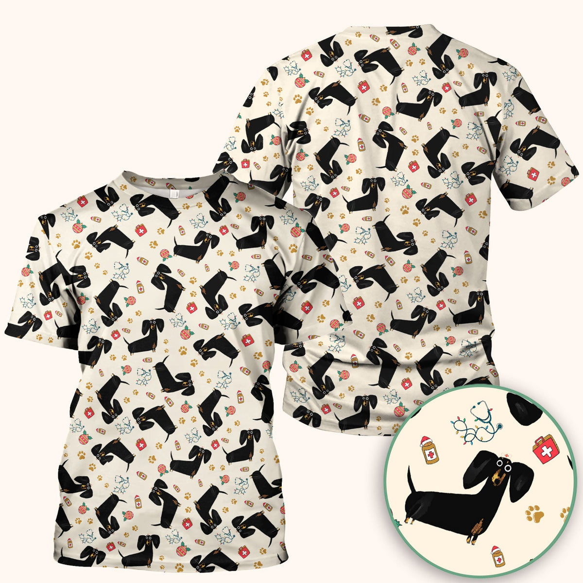Black Dachshund Nurse Scrub Top - Gift For Dog Lover
