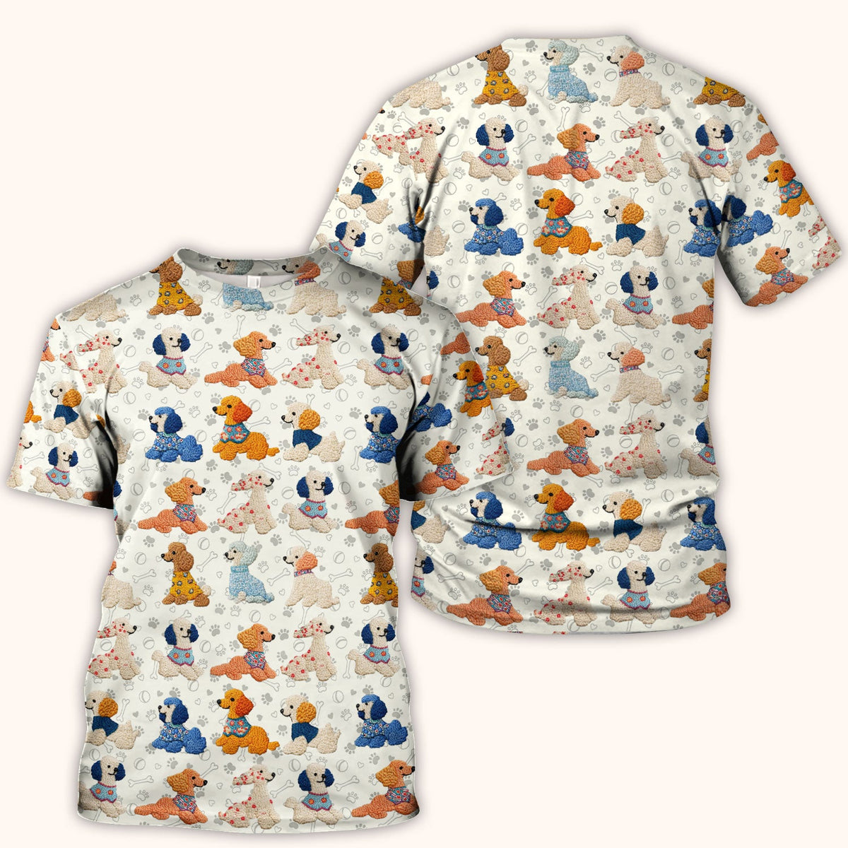 Cute Colorful Poodle Pattern Scrub Top, Comfortable Scrubs for Nurses