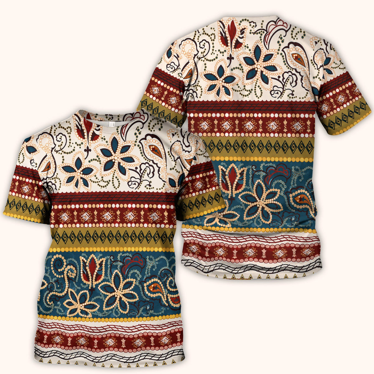 Boho Paisley Floral Stripe Nurse Scrub Top