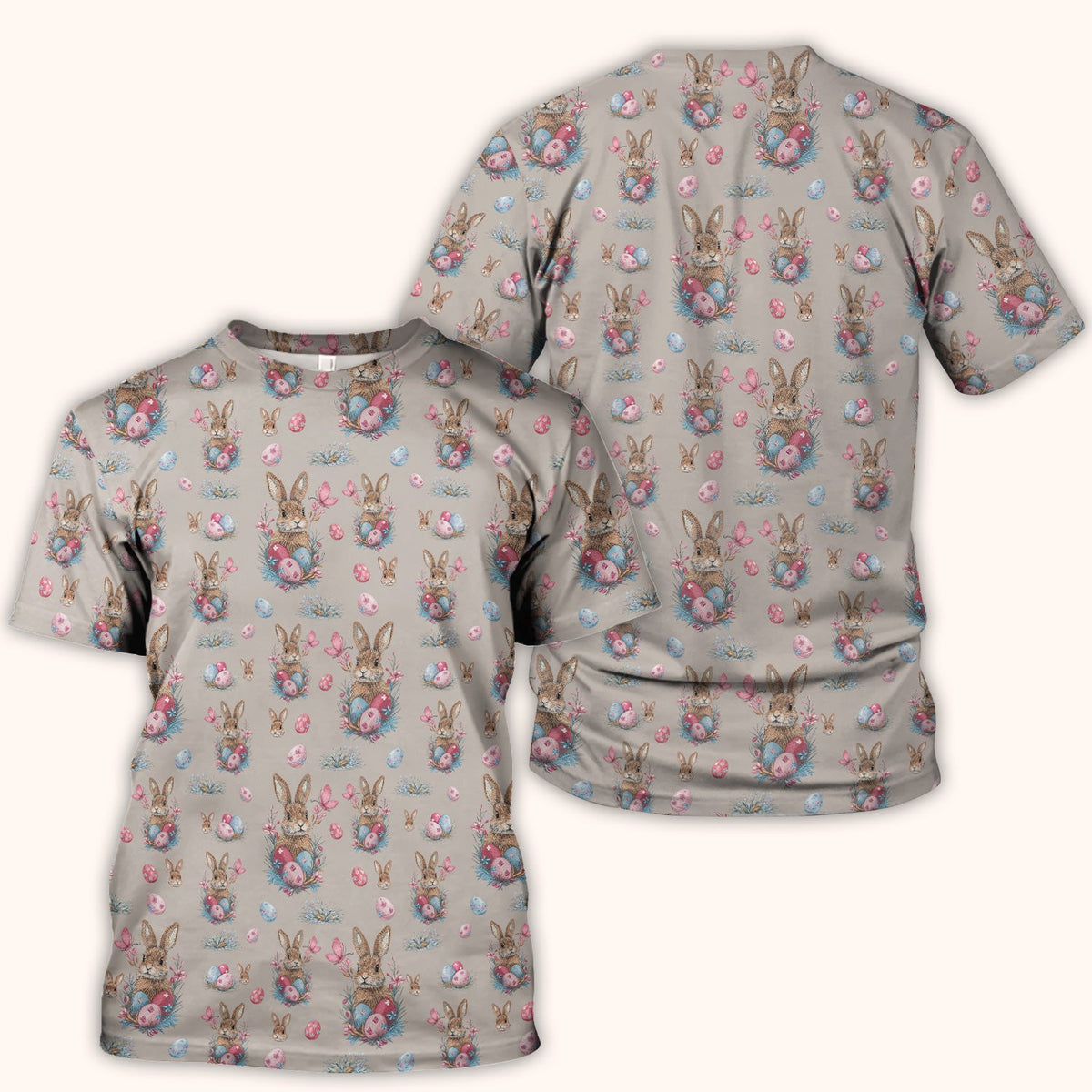 Pastel Easter Bunny Nest Pattern Scrub Top, Comfortable Scrubs for Nurses
