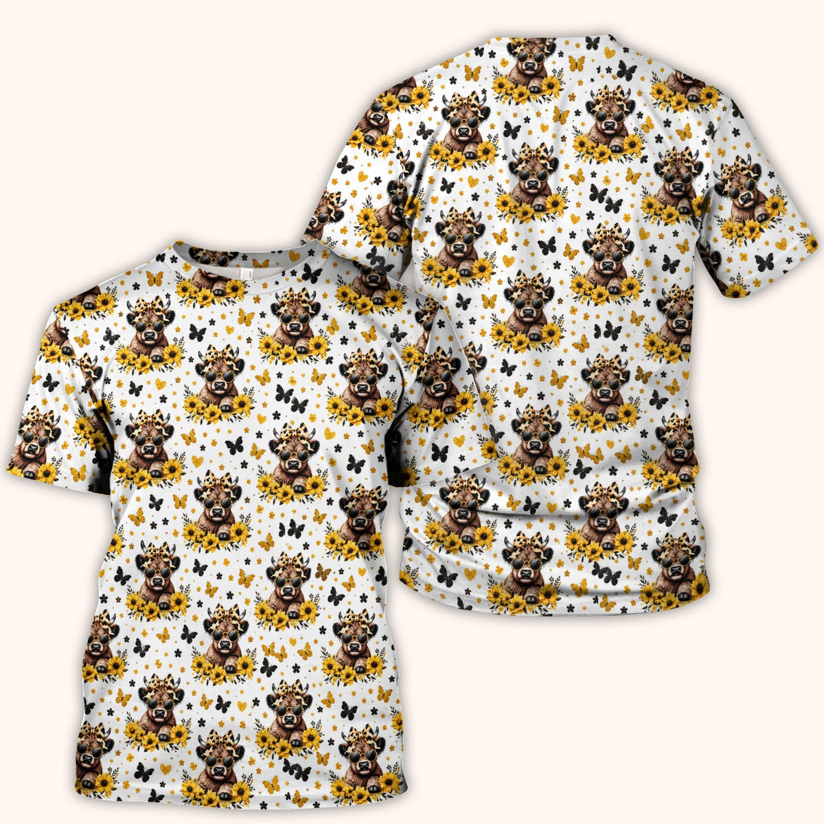 Cow Sunflower Bow Nurse Scrub Top