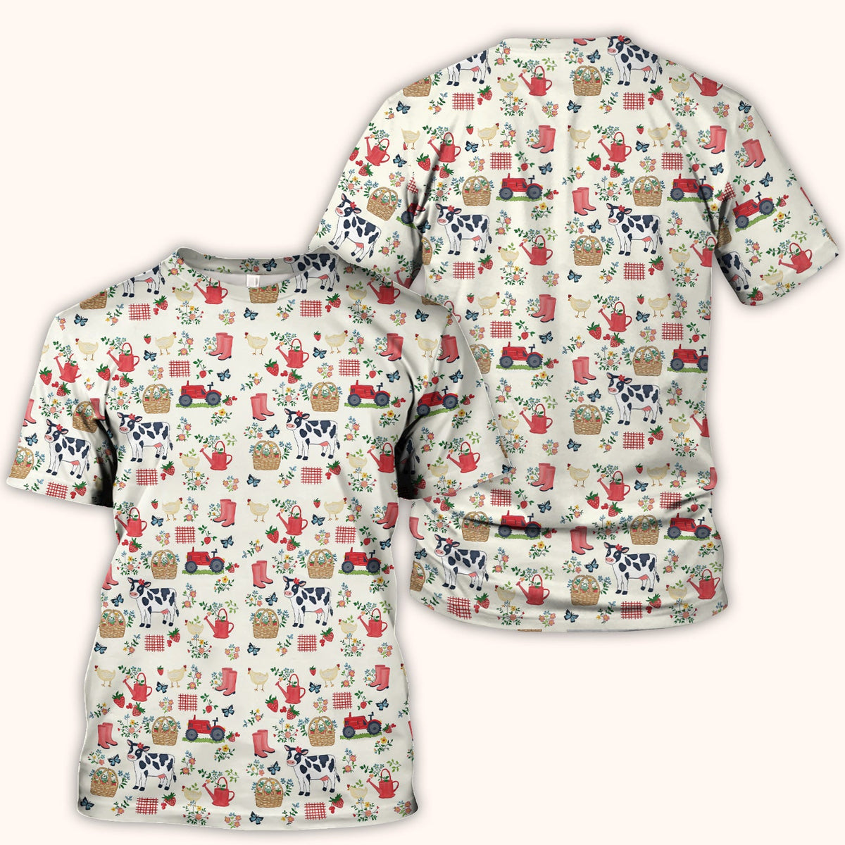 Cow Chicken Farm Nurse Scrub Top