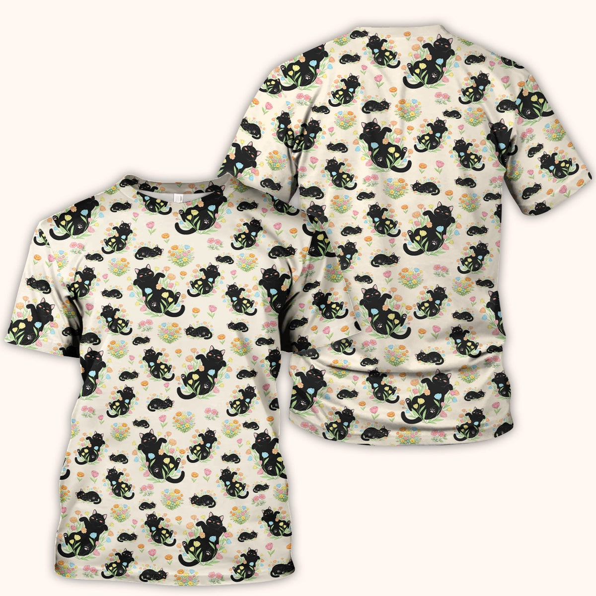 Cats Cute Poses Floral Nurse Scrub Top