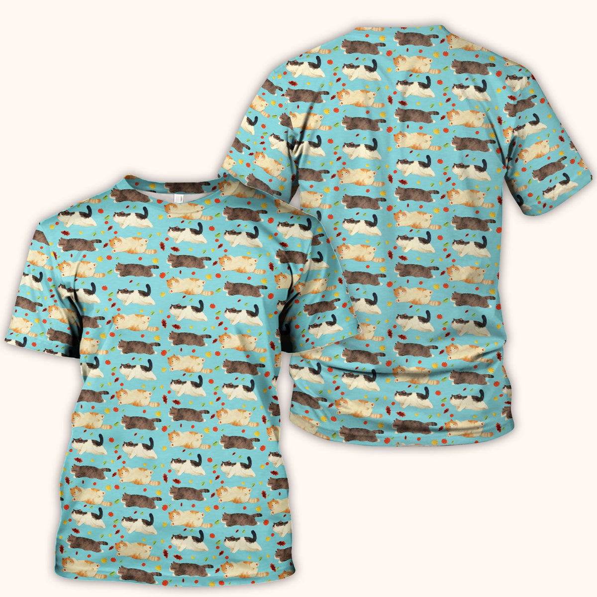 Chubby Cat Autumn Leaves Nurse Scrub Top