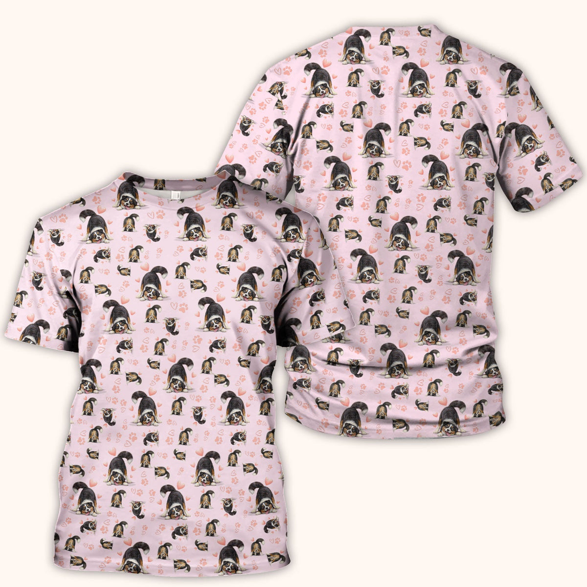 Playful Dog Heart Medical Print Scrub Top, Breathable Fabrics Nursing Uniform