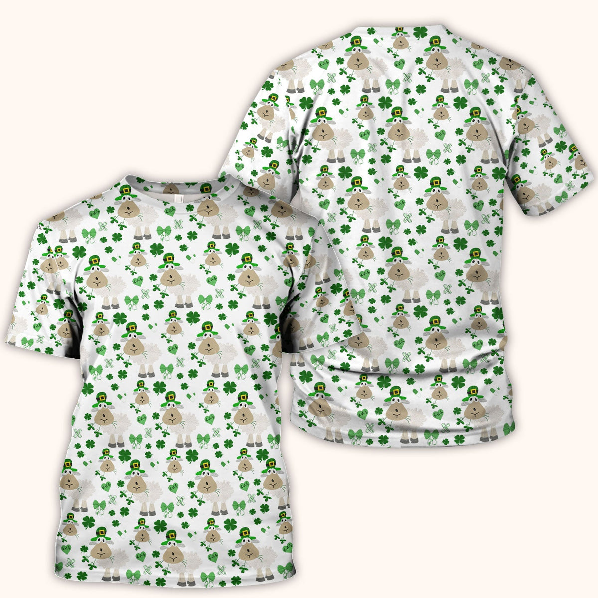Nurse St. Patrick's Day Scrubs Top, Cute Sheep Shamrock Pattern Nurse Shirt, Breathable Fabrics Nursing Uniform